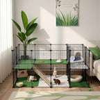 Pet Playpen with Lockable, Metal, Two-Storey Metal Grid Panels 143x73x71cm - Black option
