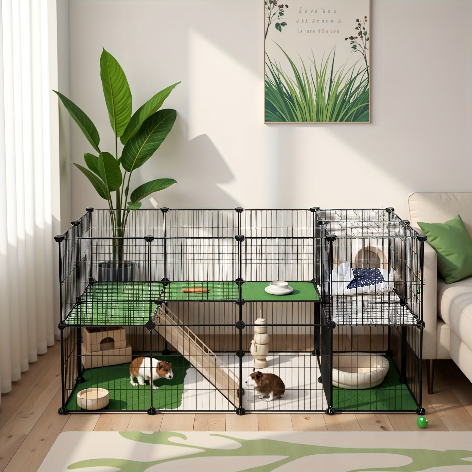 Pet Playpen with Lockable, Metal, Two-Storey Metal Grid Panels 143x73x71cm - Black option