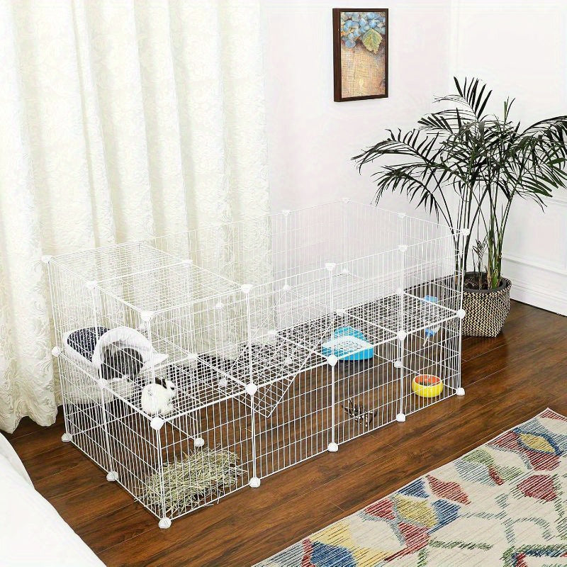 Pet Playpen with Lockable, Metal, Two-Storey Metal Grid Panels 143x73x71cm - product gallery image 3