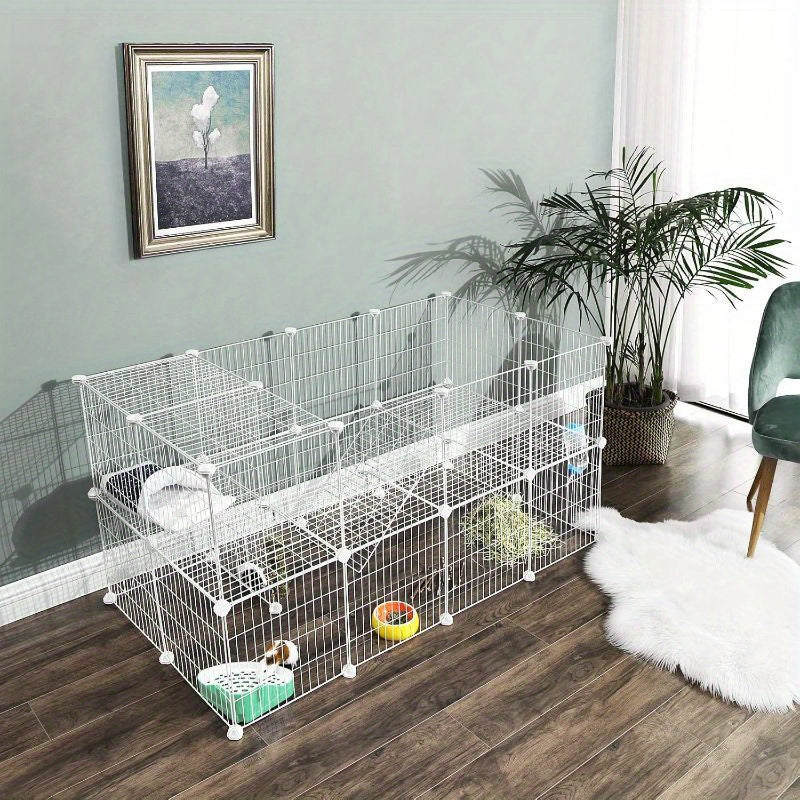 Pet Playpen with Lockable, Metal, Two-Storey Metal Grid Panels 143x73x71cm