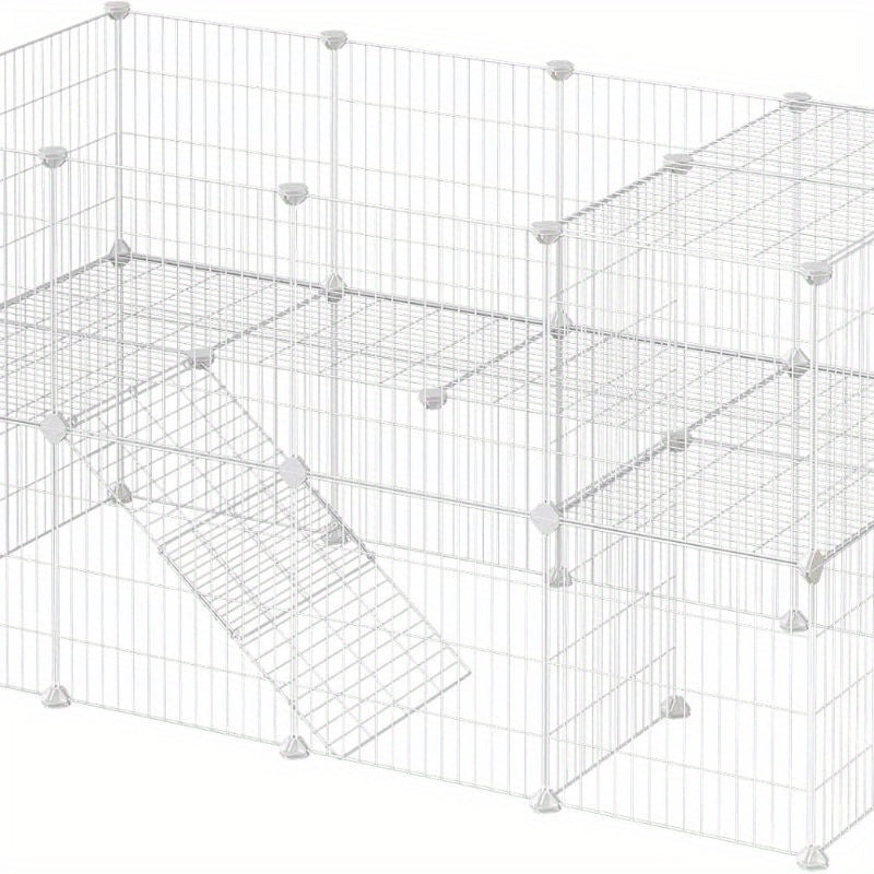 Pet Playpen with Lockable, Metal, Two-Storey Metal Grid Panels 143x73x71cm - White option