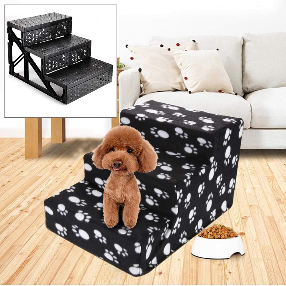 Pet Stair with Foldable, Non-Slip, Waterproof, 3-Step Stairs Dog Steps Washable Non-Slip - 3 Steps Black option