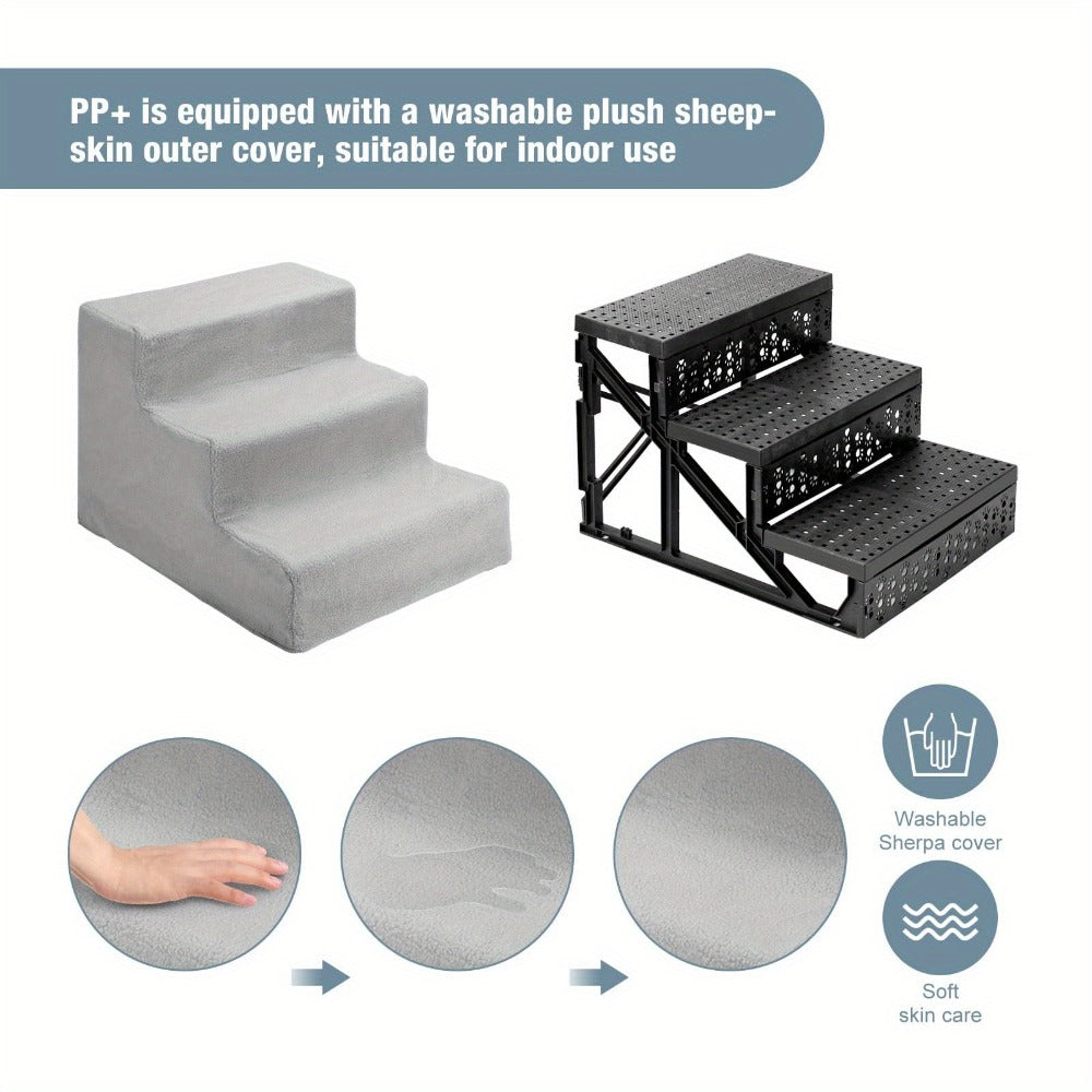 Pet Stair with Foldable, Non-Slip, Waterproof, 3-Step Stairs Dog Steps Washable Non-Slip - product gallery image 2