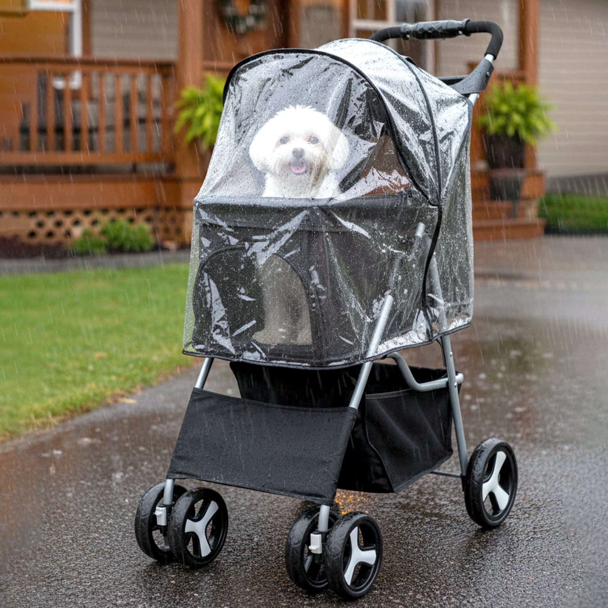 Pet Stroller with Foldable Rain Cover Seven Colours - Black option