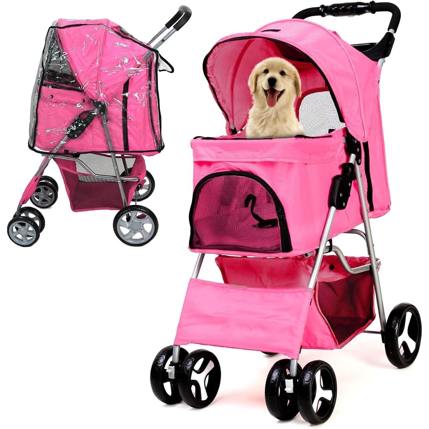 Pet Stroller with Foldable Rain Cover Seven Colours - product gallery image 2