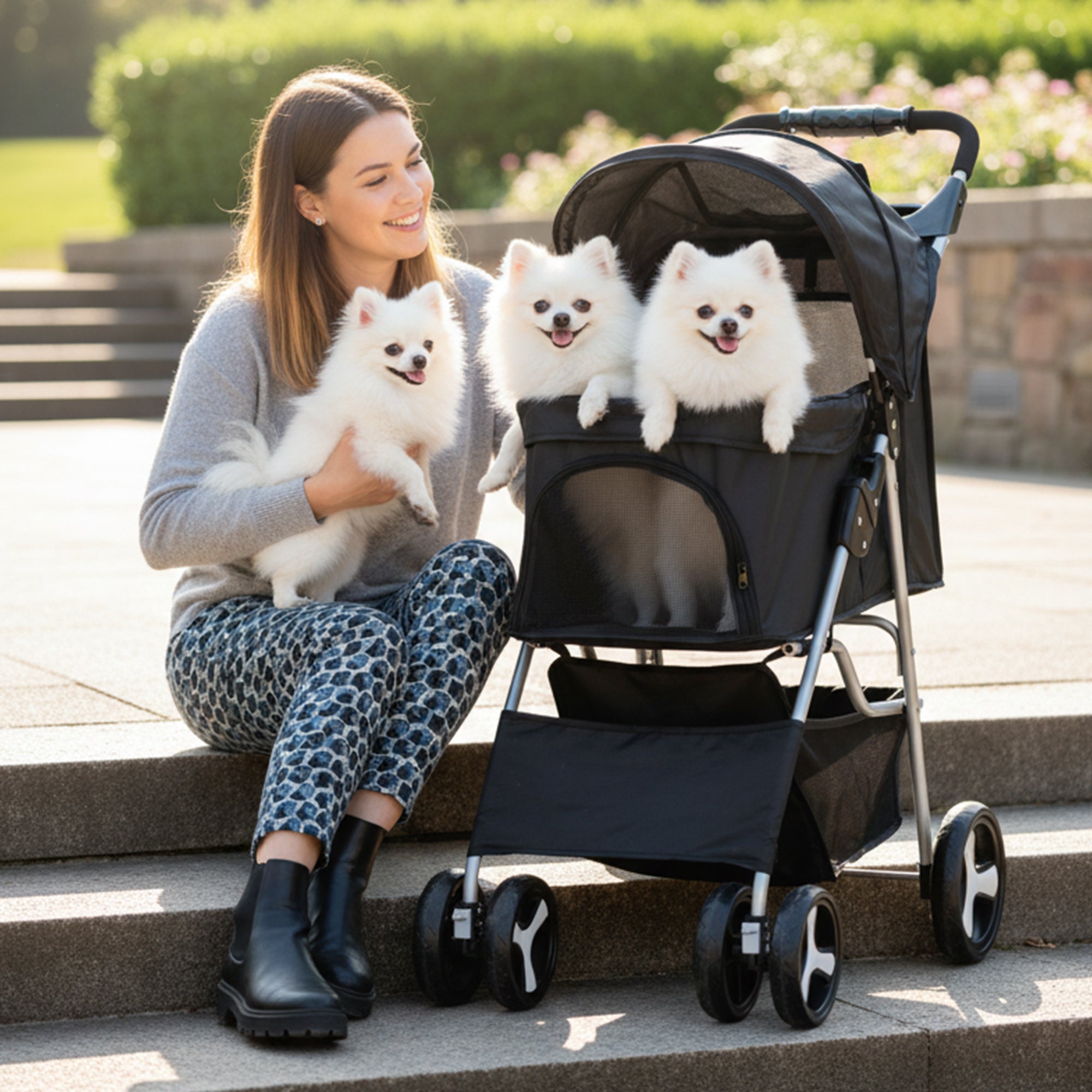 Pet Stroller with Foldable Rain Cover Seven Colours - product gallery image 7