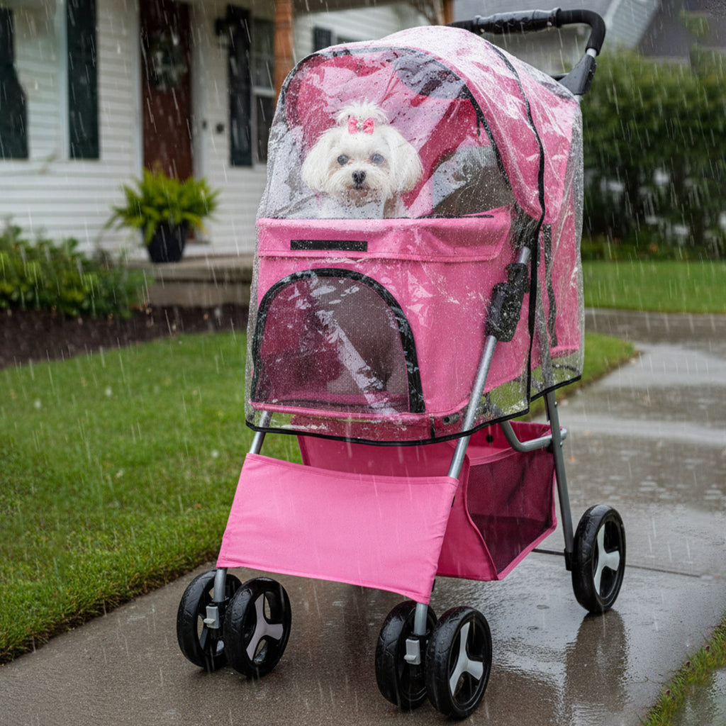 Pet Stroller with Foldable Rain Cover Seven Colours