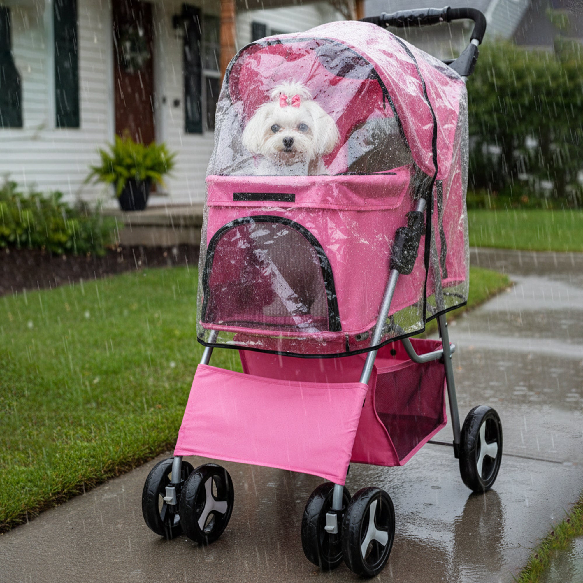 Pet Stroller with Foldable Rain Cover Seven Colours