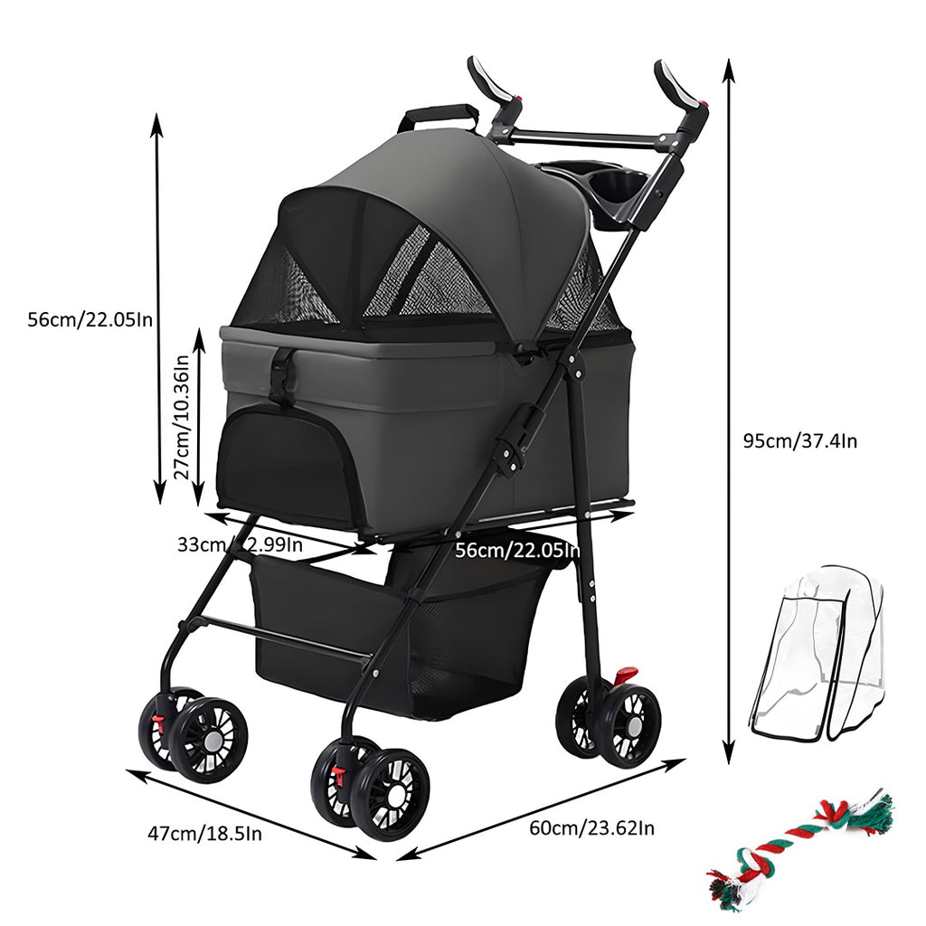 Pet Stroller with Foldable, Wheels, Foldable Ventilated Cabin Rain Cover - product gallery image 2
