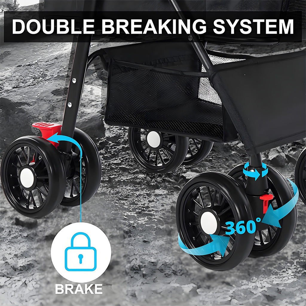Pet Stroller with Foldable, Wheels, Foldable Ventilated Cabin Rain Cover - product gallery image 4