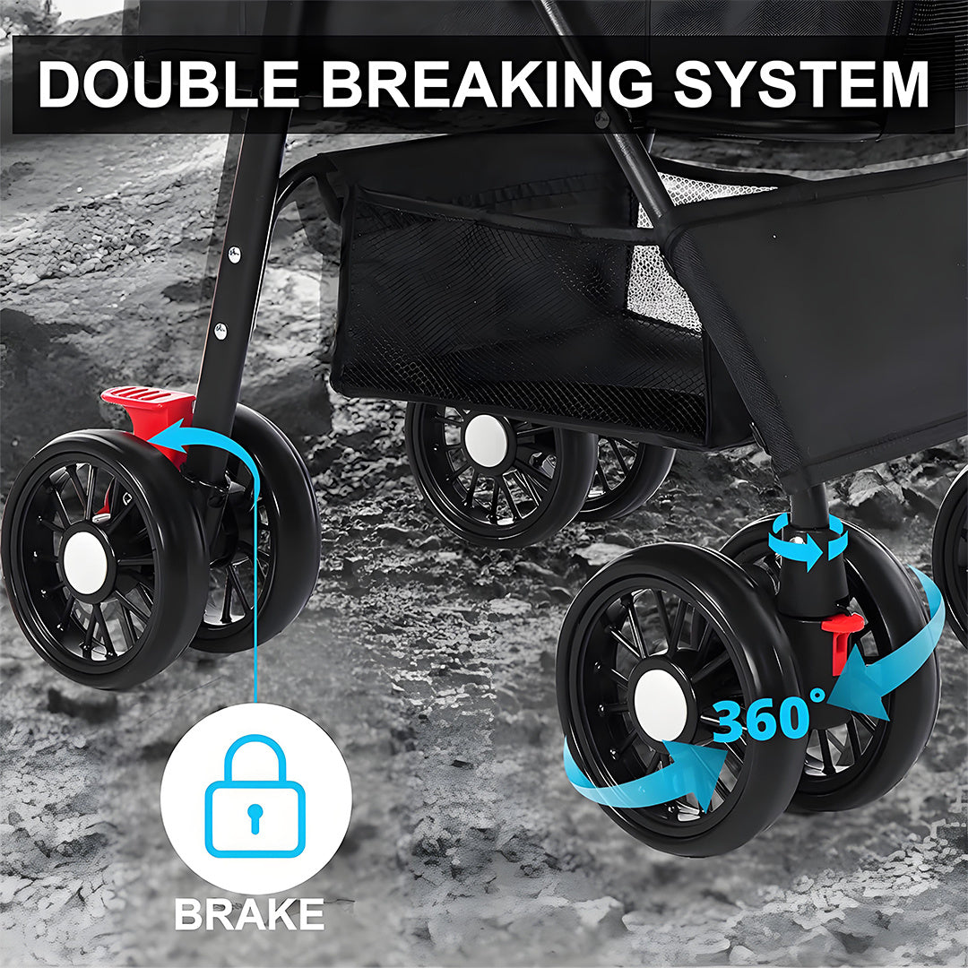 Pet Stroller with Foldable, Wheels, Foldable Ventilated Cabin Rain Cover - product gallery image 4