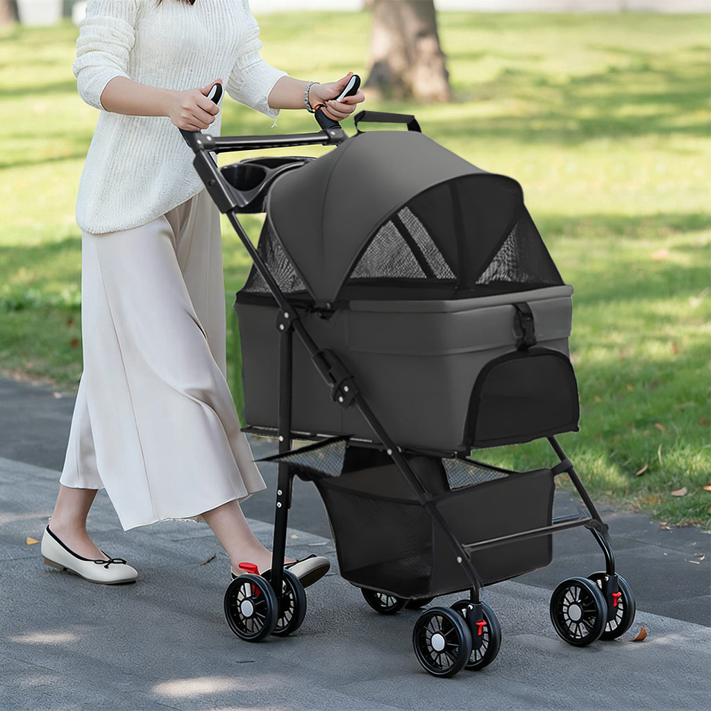 Pet Stroller with Foldable, Wheels, Foldable Ventilated Cabin Rain Cover - product gallery image 7