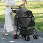 Pet Stroller with Foldable, Wheels, Foldable Ventilated Cabin Rain Cover - product gallery image 7
