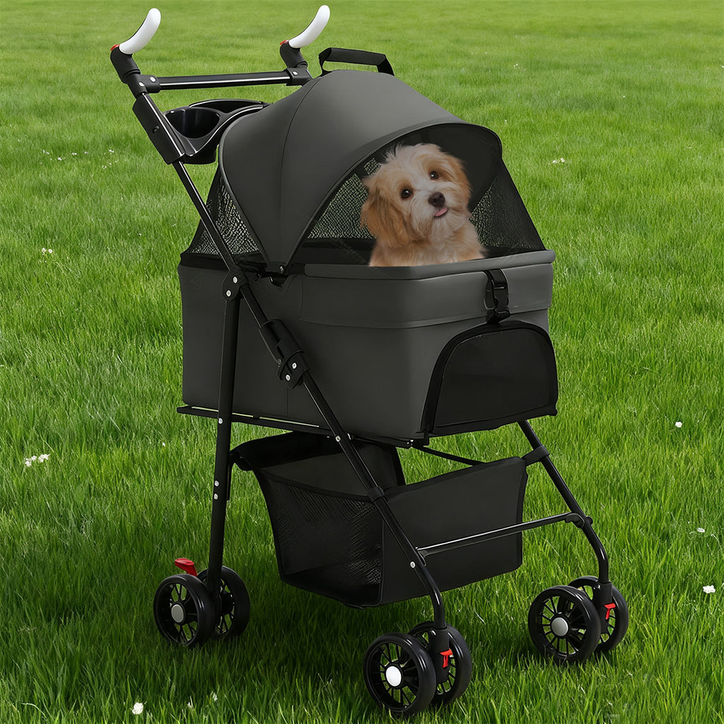 Pet Stroller with Foldable, Wheels, Foldable Ventilated Cabin Rain Cover - product gallery image 8