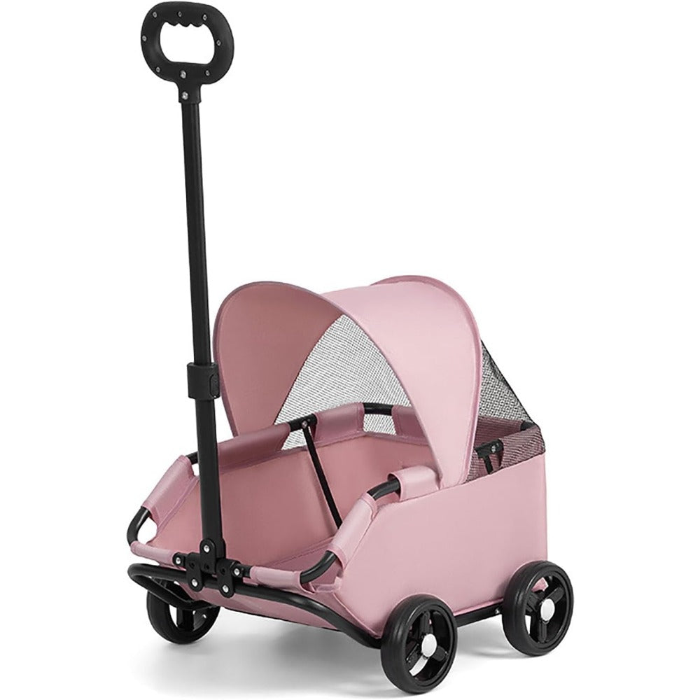 Pet Stroller with Foldable, Wheels, Mini Foldable Trolley Retractable Pull Handle - Pink option