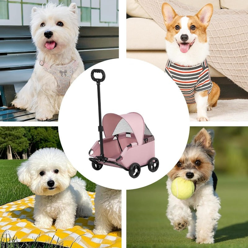 Pet Stroller with Wheels, Four-Wheel Retractable Handle Canopy - product gallery image 12