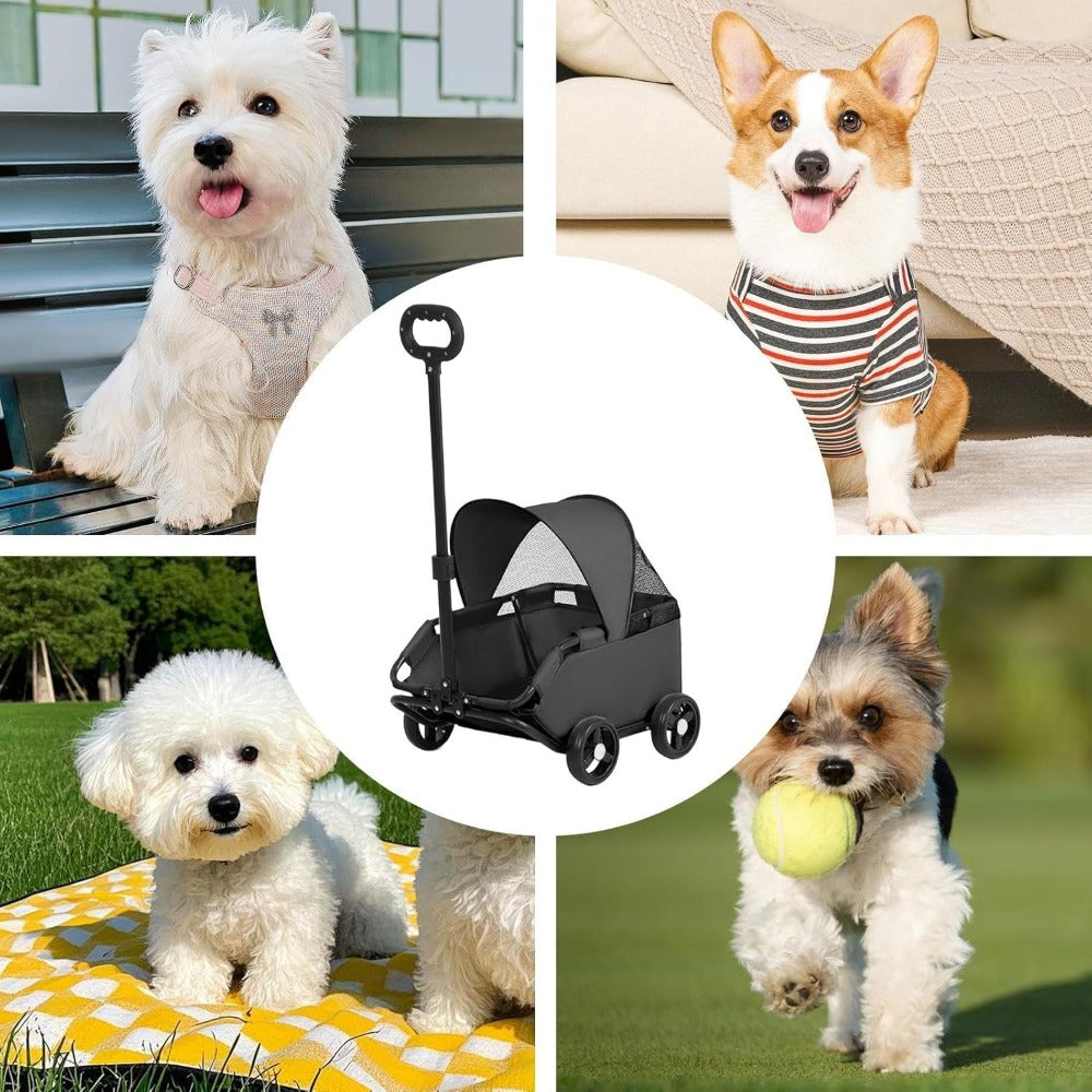 Pet Stroller with Wheels, Four-Wheel Retractable Handle Canopy - product gallery image 5