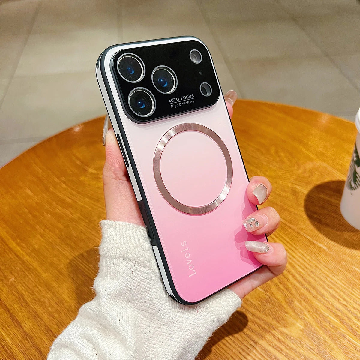 Phone Case Gradient Magnetic Glass iPhone Pro Max with Wireless - Pink, IPhone 17 Pro option