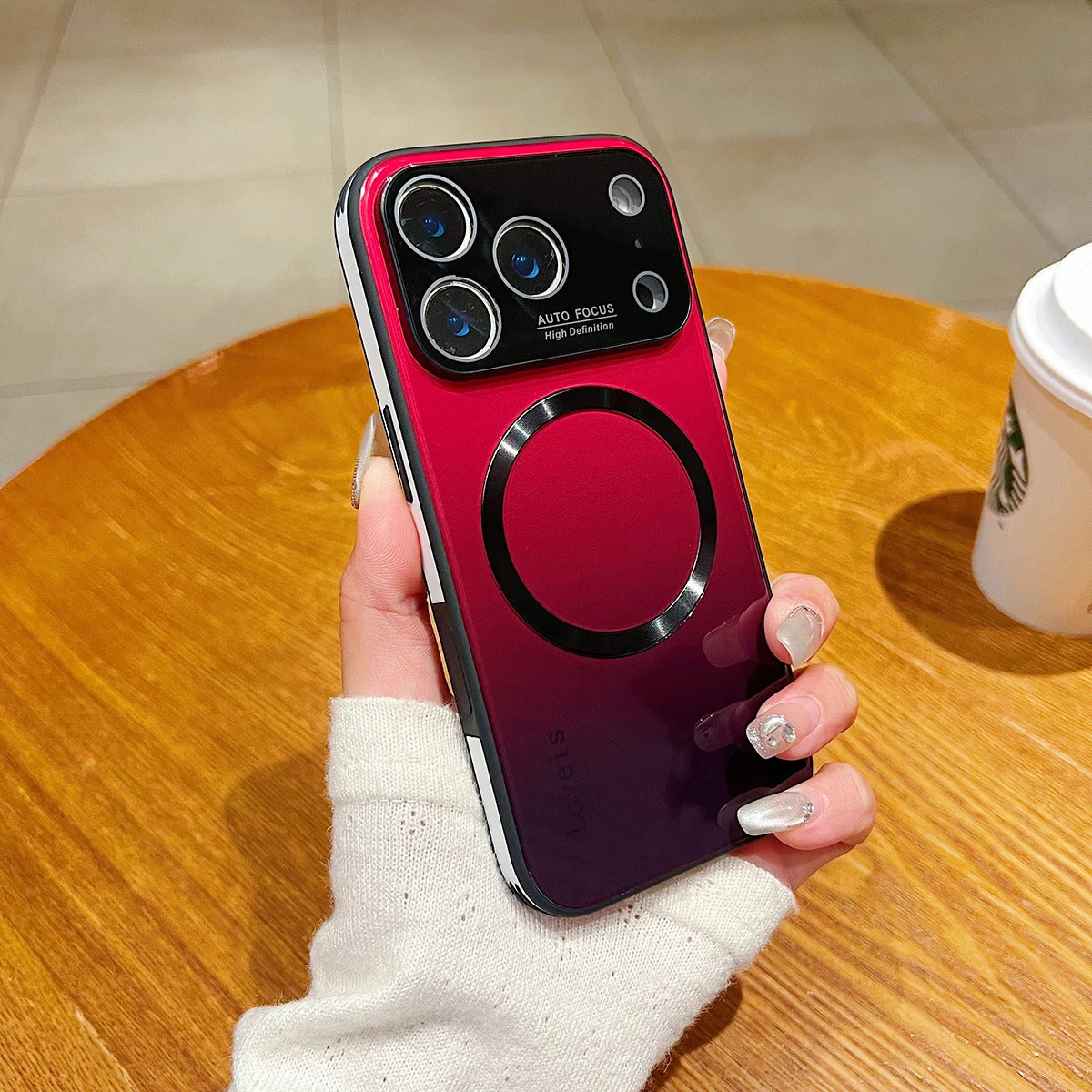 Phone Case Gradient Magnetic Glass iPhone Pro Max with Wireless - Red, IPhone 16 Pro Max option