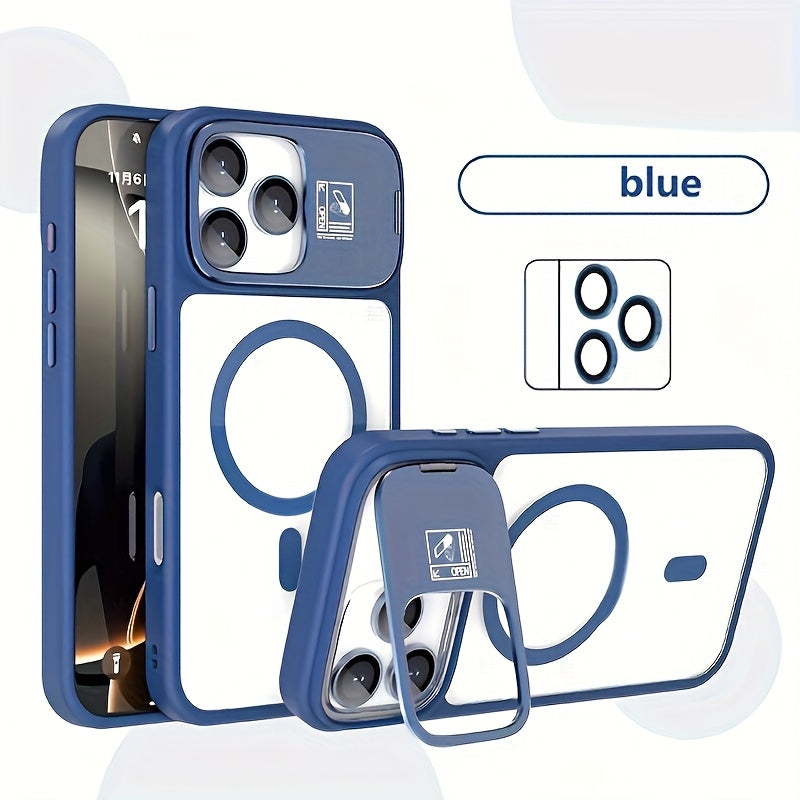 Phone Case Magnetic Foldable Invisible Bracket iPhone with Wireless - Blue, IPhone 17 option
