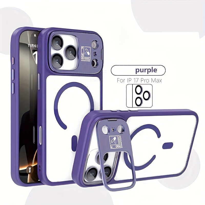 Phone Case Magnetic Foldable Invisible Bracket iPhone with Wireless - Purple, iPhone 17 Pro Max option