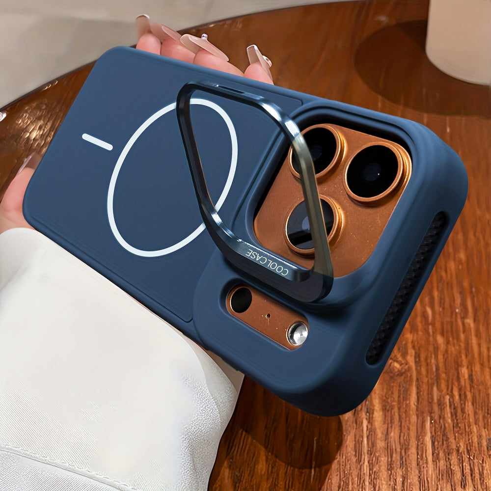 Phone Case Magnetic Wireless Charging iPhone Metal Stand - Blue, iPhone 15 Pro Max option