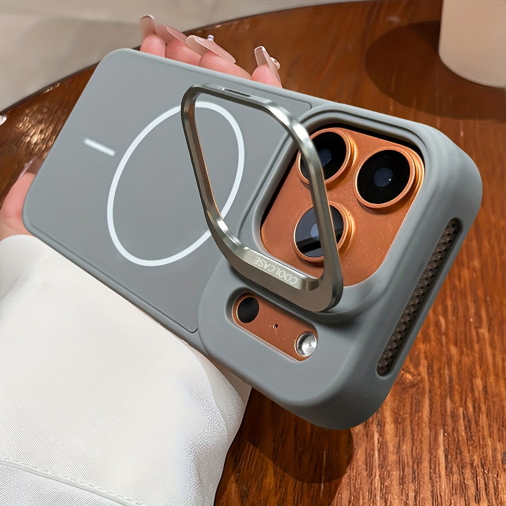 Phone Case Magnetic Wireless Charging iPhone Metal Stand - Grey, IPhone 16 option