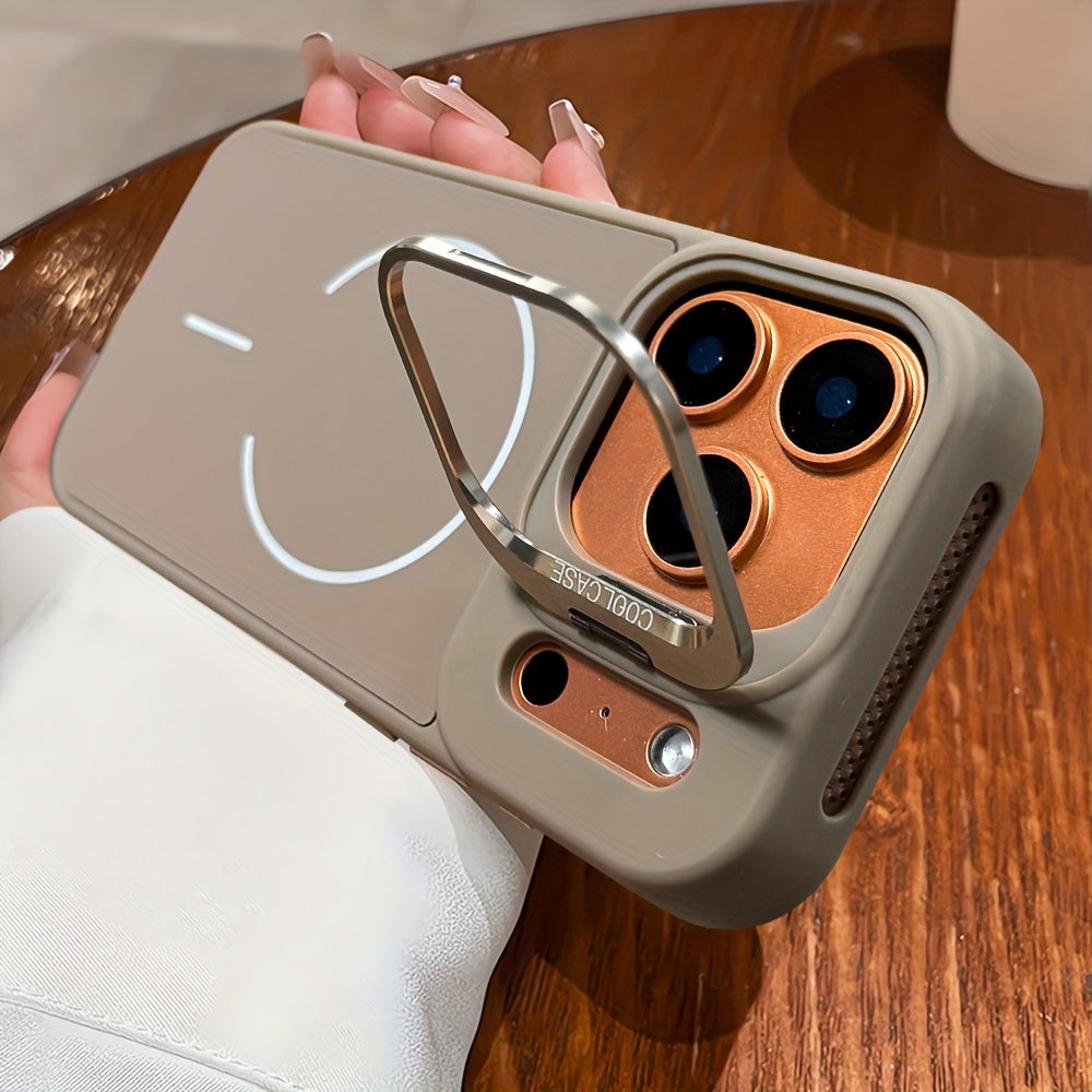 Phone Case Magnetic Wireless Charging iPhone Metal Stand - Khaki, IPhone 17 Pro option