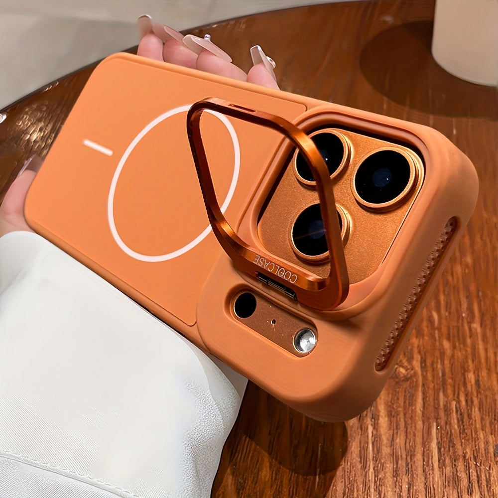 Phone Case Magnetic Wireless Charging iPhone Metal Stand - Orange, IPhone 16 Pro Max option