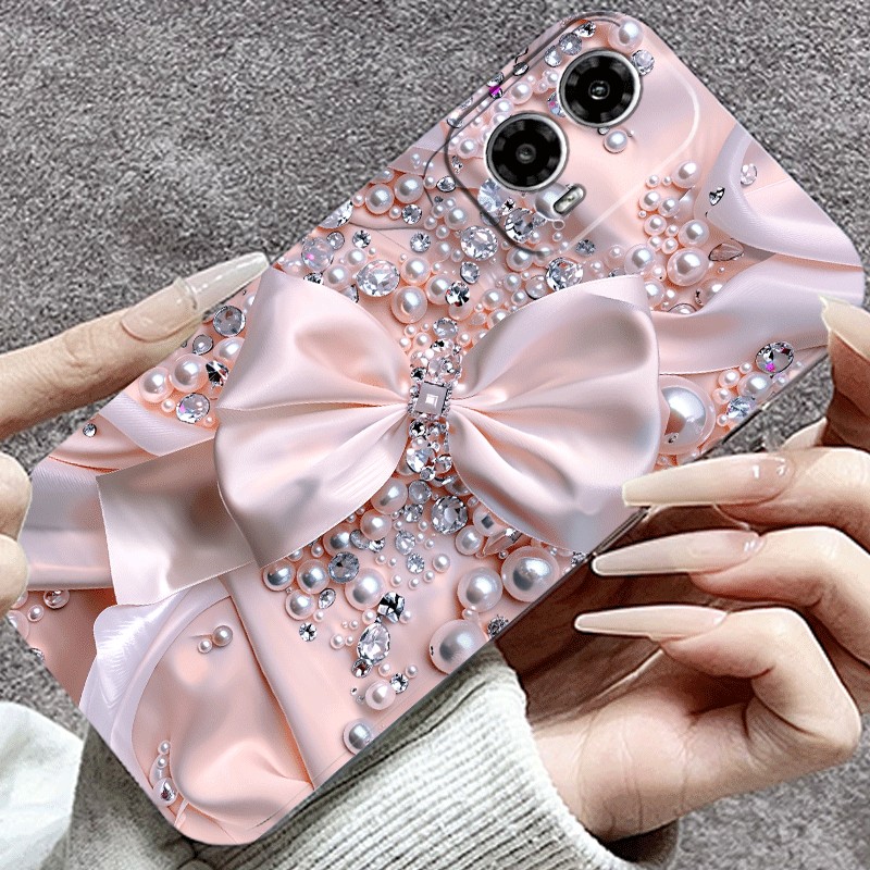 Phone Case Pink Satin Bow Pearl Crystal iPhone with Wireless - product gallery image 11
