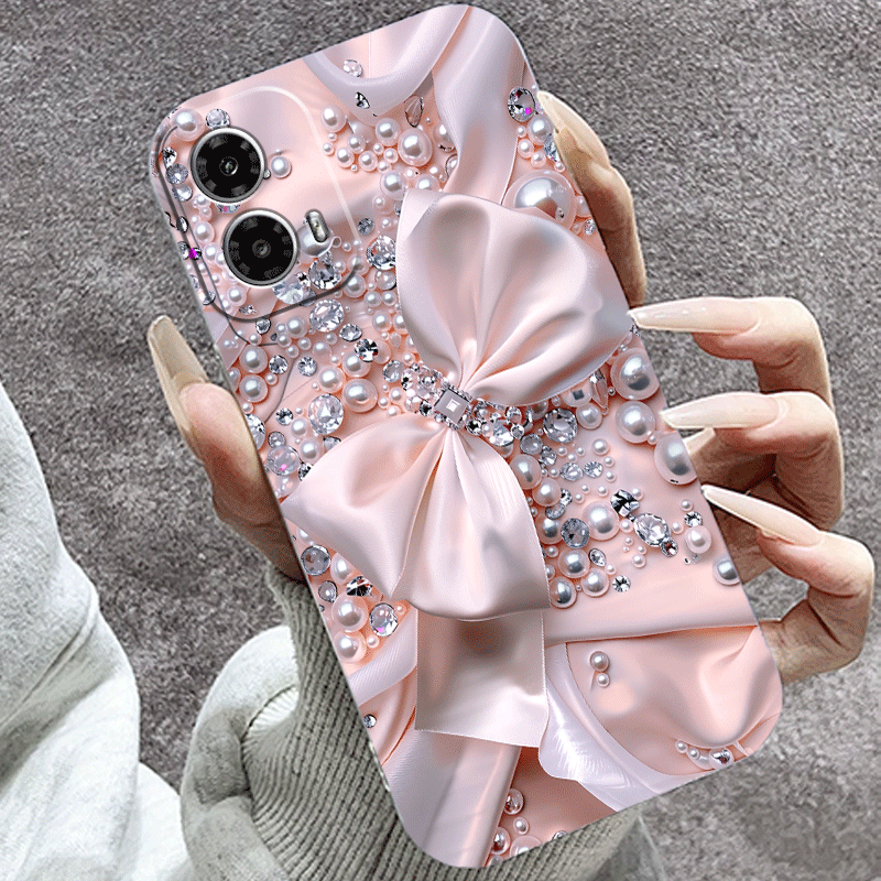 Phone Case Pink Satin Bow Pearl Crystal iPhone with Wireless - product gallery image 3