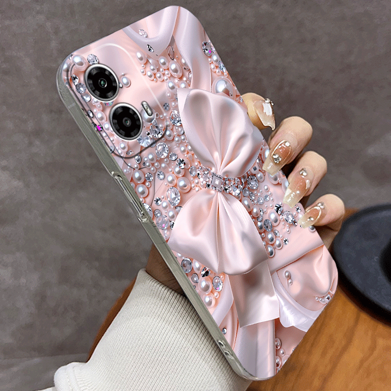 Phone Case Pink Satin Bow Pearl Crystal iPhone with Wireless - product gallery image 5