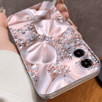 Phone Case Pink Satin Bow Pearl Crystal iPhone with Wireless