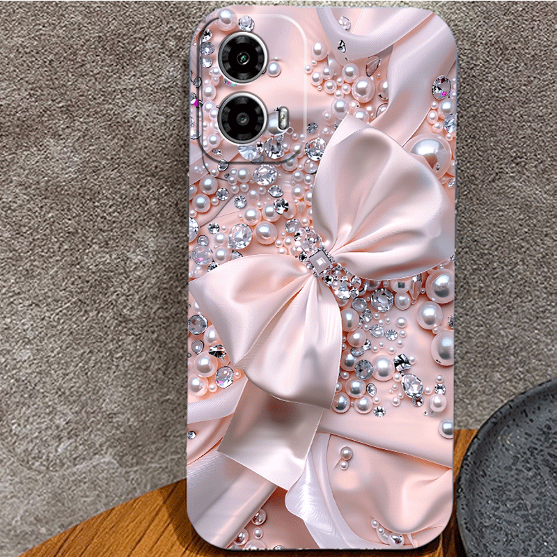 Phone Case Pink Satin Bow Pearl Crystal iPhone with Wireless - Transparent, iPhone 13 Pro Max option