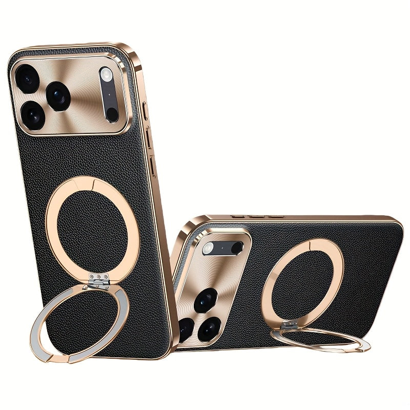Phone Case Togo Real Leather iPhone Electroplating with Wireless - Black, IPhone 16 option
