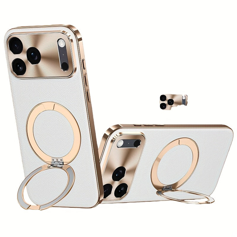 Phone Case Togo Real Leather iPhone Electroplating with Wireless - White, iPhone 17 Pro Max option