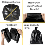 pk Black Bin Bag Rolls Refuse Liners Sack with Leakproof, 3 Rolls - product gallery image 3