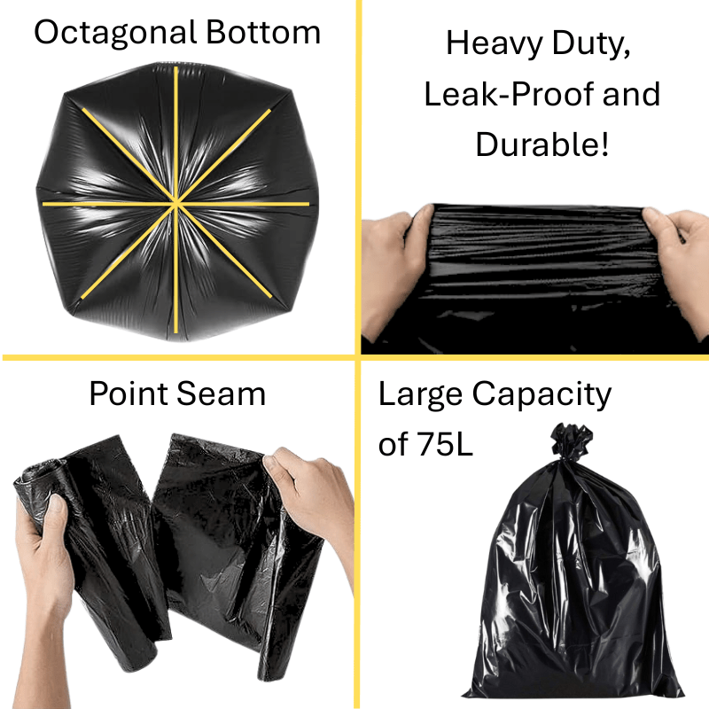 pk Black Bin Bag Rolls Refuse Liners Sack with Leakproof, 3 Rolls - product gallery image 3