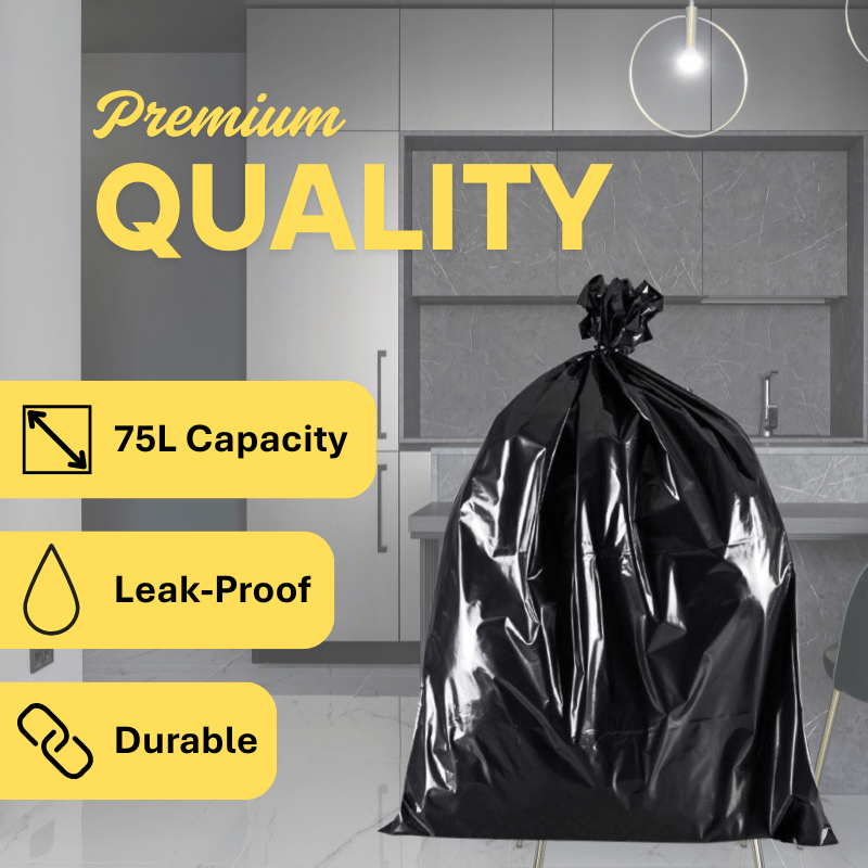 pk Black Bin Bag Rolls Refuse Liners Sack with Leakproof, 3 Rolls - product gallery image 5
