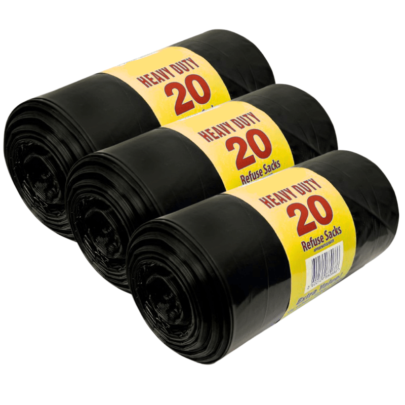 pk Black Bin Bag Rolls Refuse Liners Sack with Leakproof, 3 Rolls
