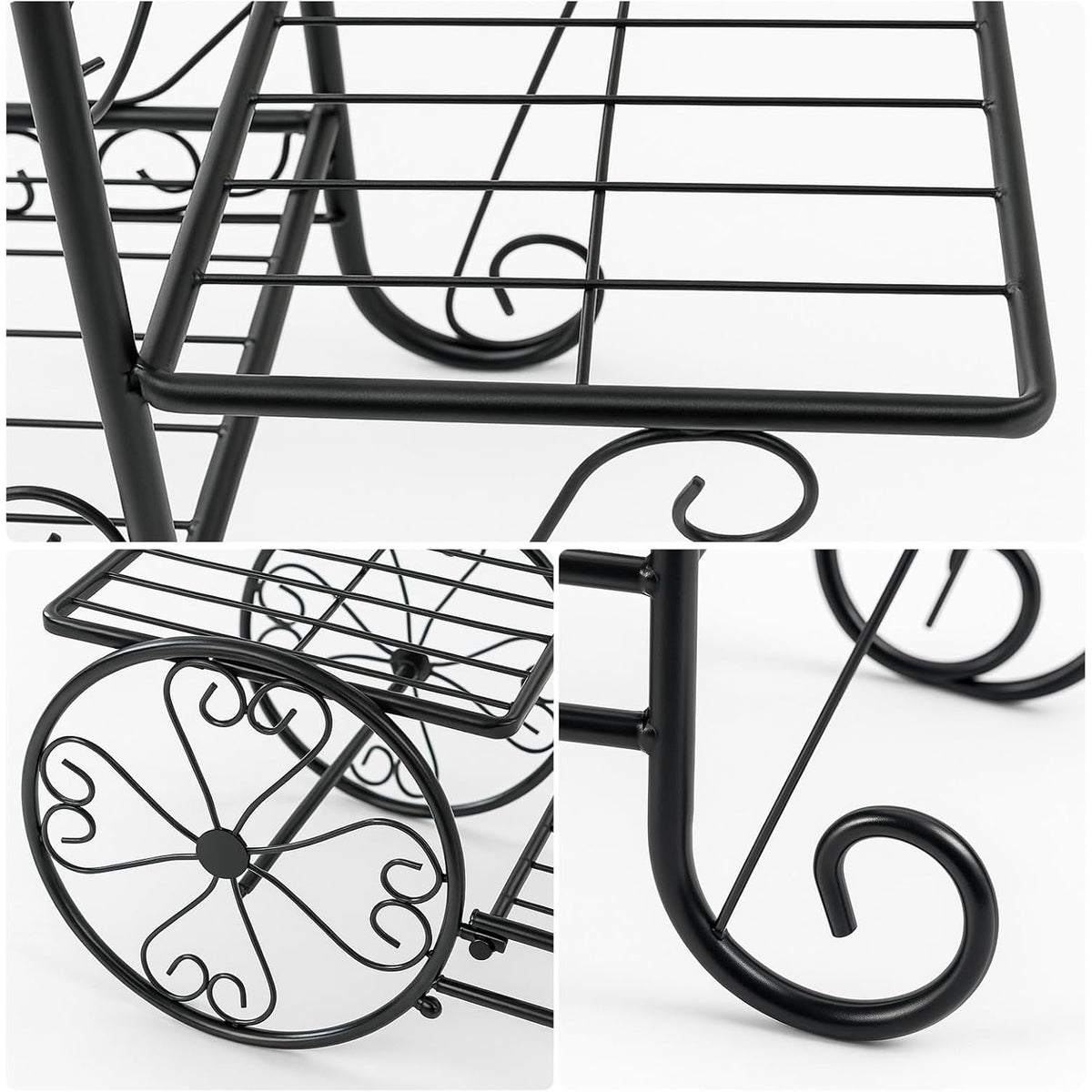 Plant Stand with Easy Assembly, Wheels, Metal, Tier Metal Indoor Outdoor Vintage Bicycle - product gallery image 6
