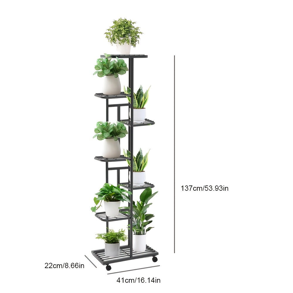 Plant Stand with Space-Saving, Foldable, Wheels, Metal, 7 Layers - Black, 7 Layers option