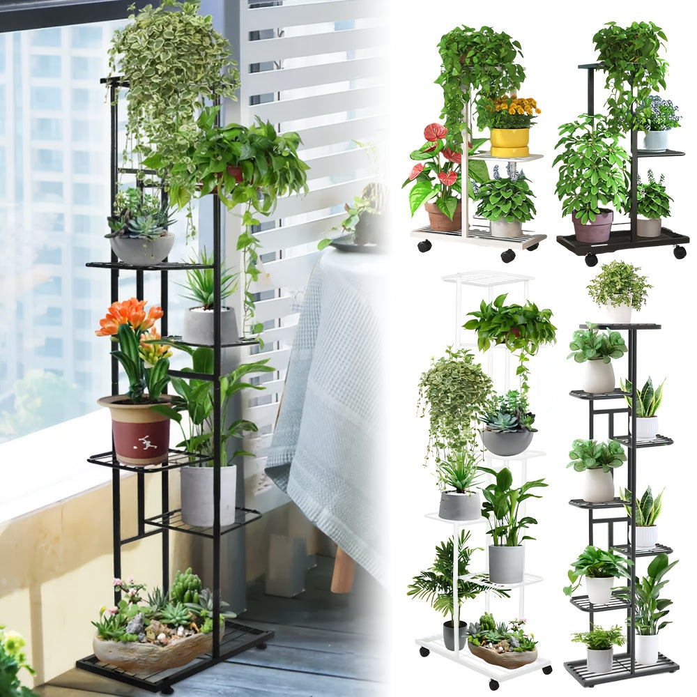 Plant Stand with Space-Saving, Foldable, Wheels, Metal, 7 Layers - product gallery image 6