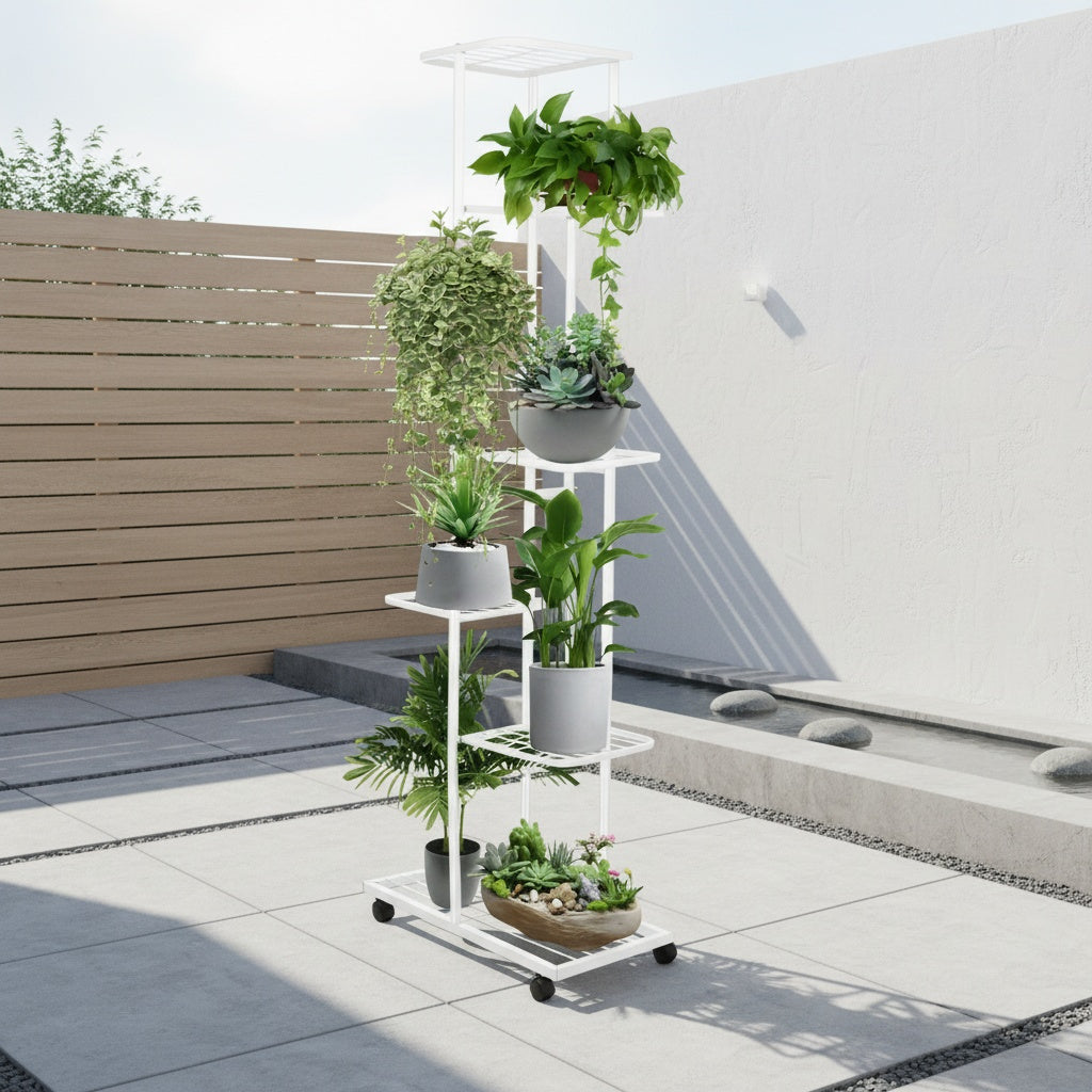 Plant Stand with Space-Saving, Foldable, Wheels, Metal, 7 Layers - product gallery image 8