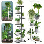 Plant Stand with Space-Saving, Foldable, Wheels, Metal, 7 Layers
