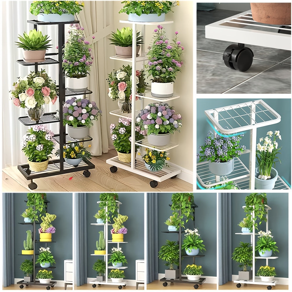 Plant Stand with Space-Saving, Wheels, Metal, Tiered Metal Wheels Tier Indoor Outdoor - product gallery image 2