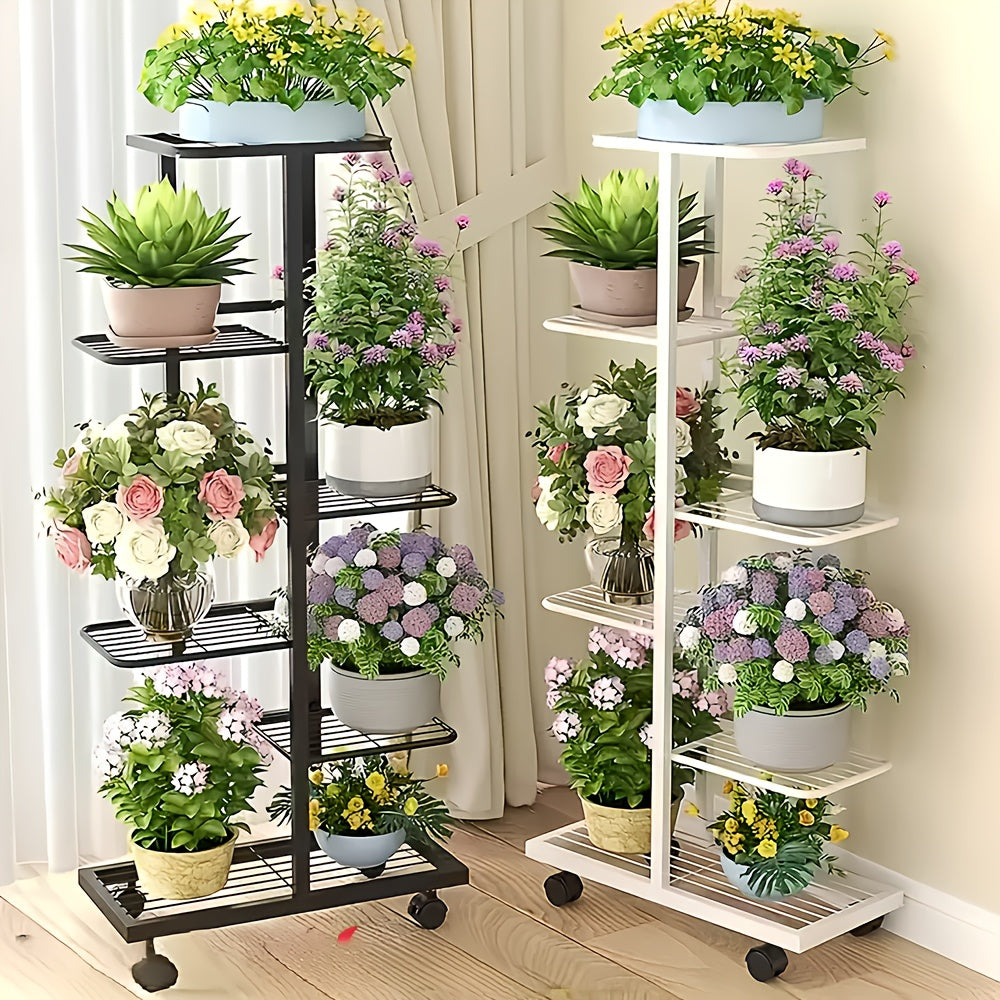 Plant Stand with Space-Saving, Wheels, Metal, Tiered Metal Wheels Tier Indoor Outdoor - product gallery image 5