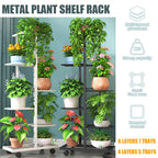 Plant Stand with Space-Saving, Wheels, Metal, Tiered Metal Wheels Tier Indoor Outdoor