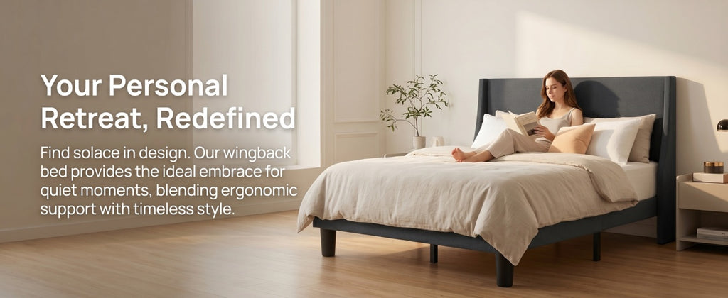 Platform Bed Frame with 300kg, Wood, Double 4FT6 Wingback Headboard Solid Wood - product gallery image 10