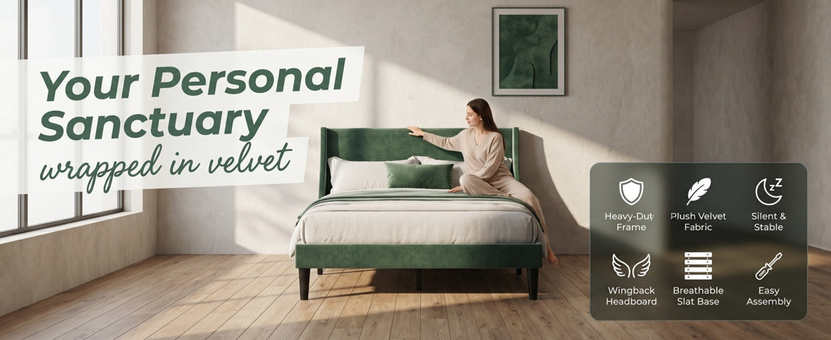 Platform Bed Frame with 300kg, Wood, Double 4FT6 Wingback Headboard Solid Wood - product gallery image 13